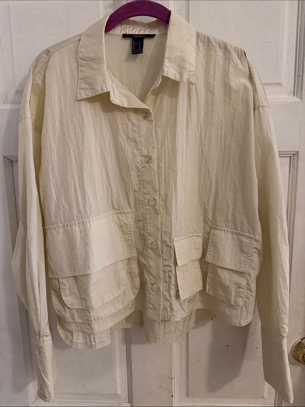 NWOT Forever 21 Cream Utility Button-Front Jacket size Small